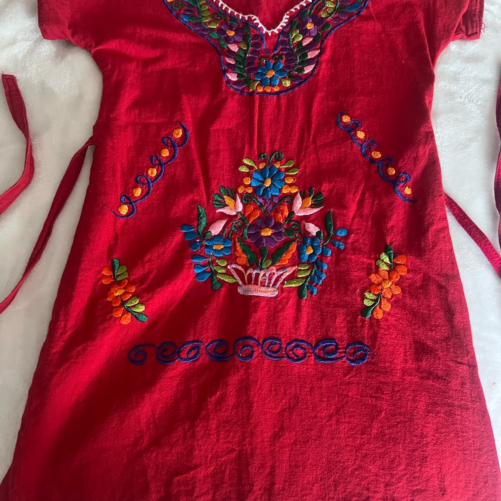 MEXICANA Red Embroidered Kids Dress